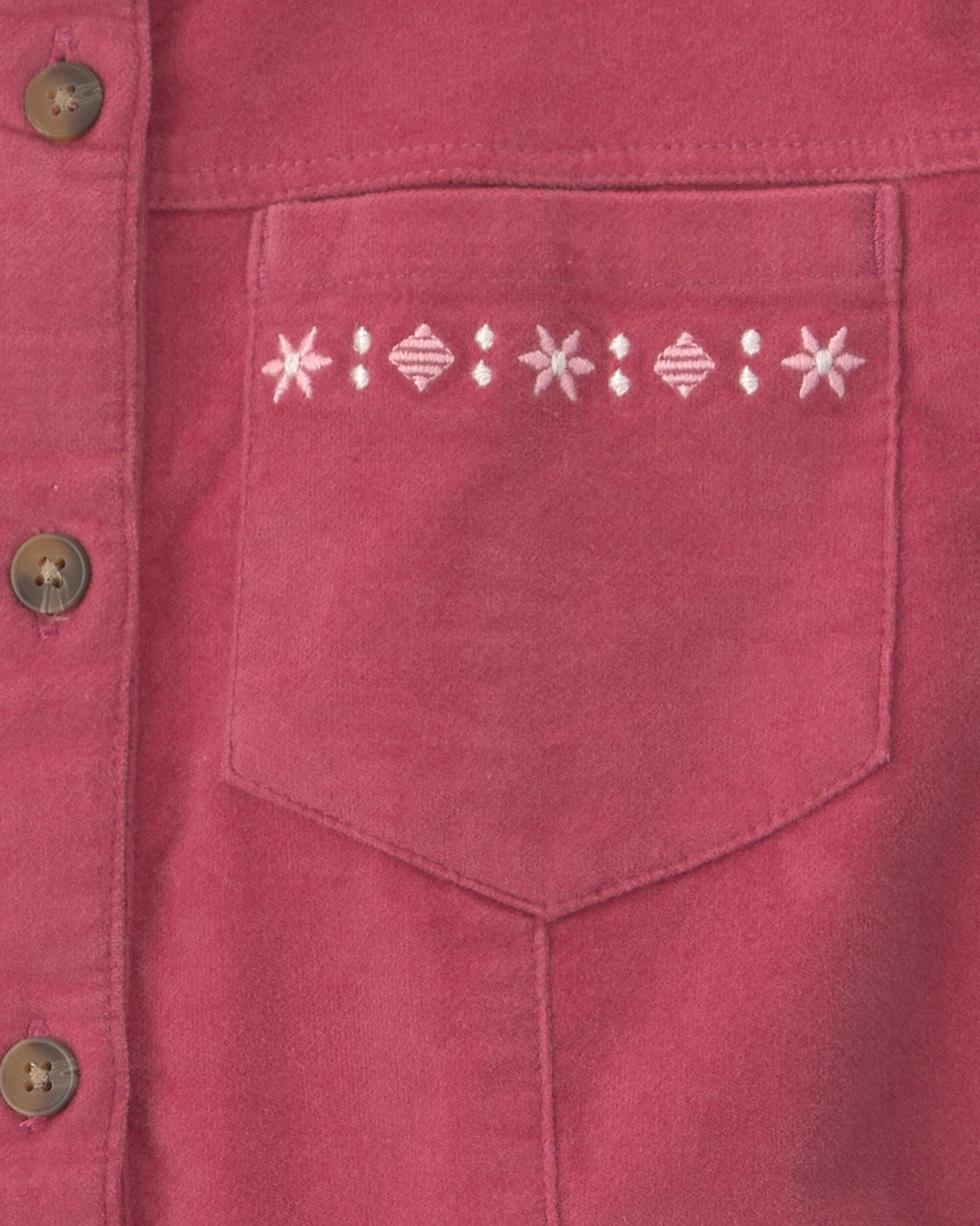 Girls Embroidered Long-Sleeve Corduroy Dress - Pink - Image 4