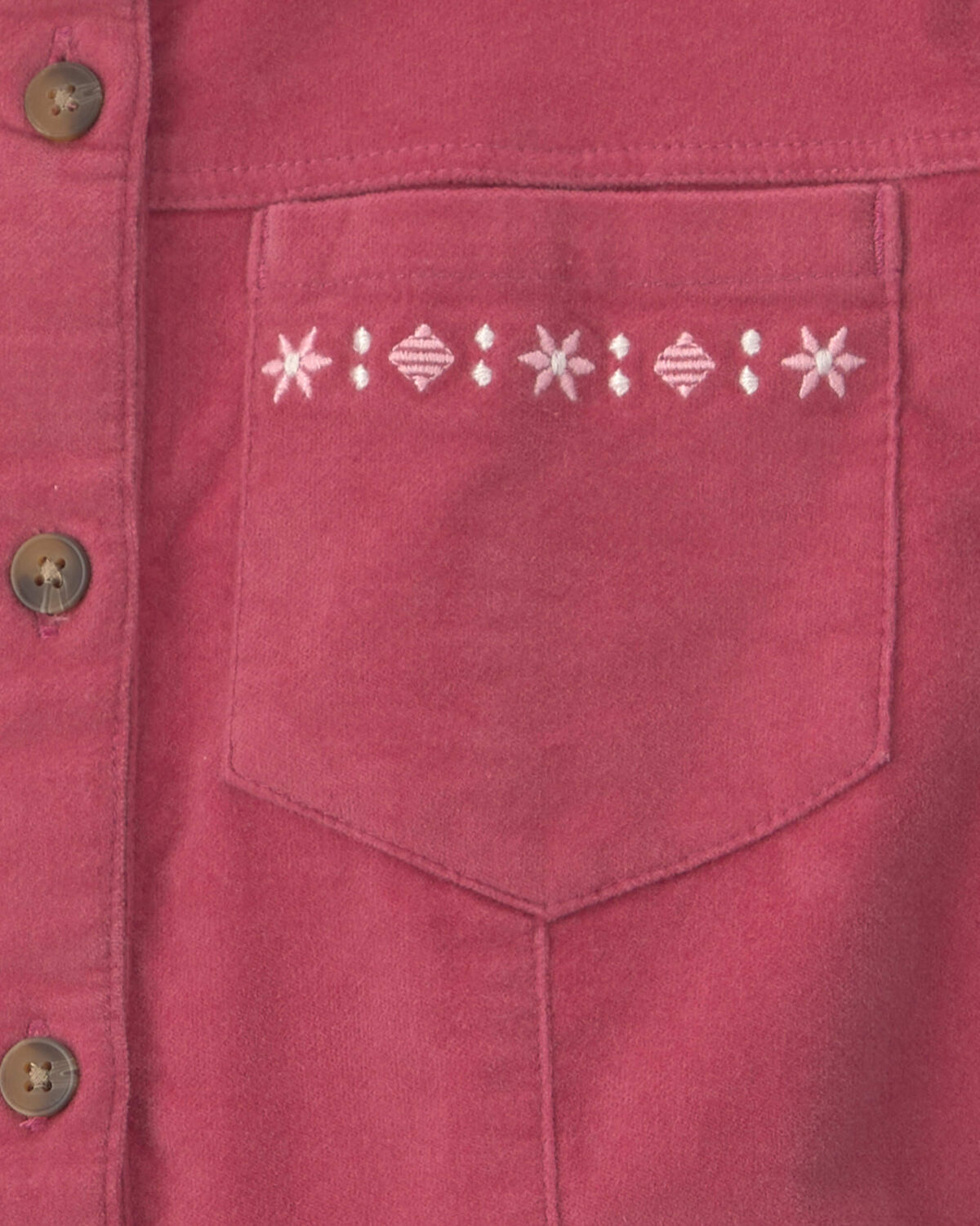 Girls Embroidered Long-Sleeve Corduroy Dress - Pink - Image 3
