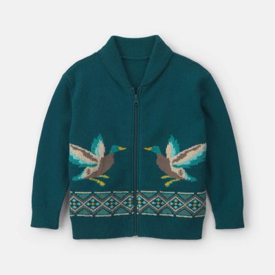 Boys Duck Fair Isle Baggy Cardigan Sweater - Green