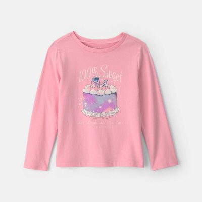 Girls '100% Sweet' Cake Long-Sleeve Graphic Tee - Pink