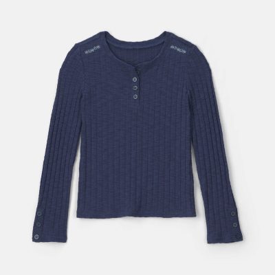 Girls Long-Sleeve Henley T-Shirt - Navy Blue
