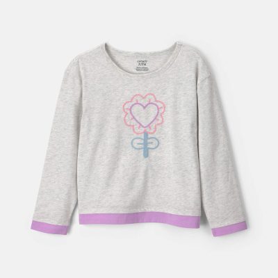 Girls Heart Flower Long-Sleeve Top - Grey