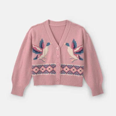 Girls Duck Fair Isle Long-Sleeve Cardigan Sweater - Pink