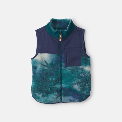 Boys Snowflake Fleece Vest - Green/Navy