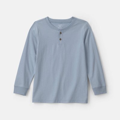 Boys Long-Sleeve Henley T-Shirt - Blue