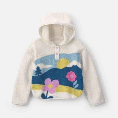 Girls Scenic Teddy Fleece Hoodie - Cream