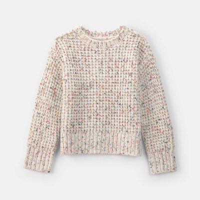 Girls Waffle Knit Sweater - Cream
