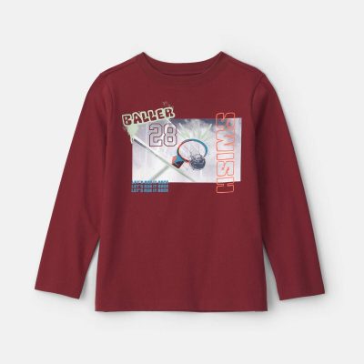 Boys Basketball Long-Sleeve Graphic Tee - Red