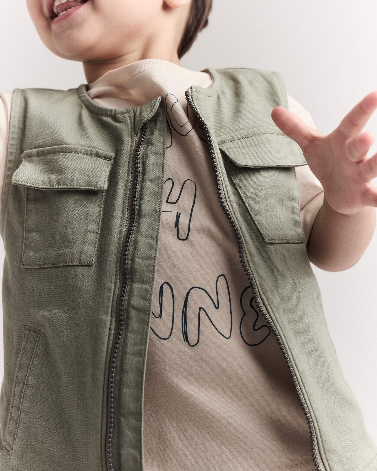 Toddler Zip-Up Vest - Olive - Image 3