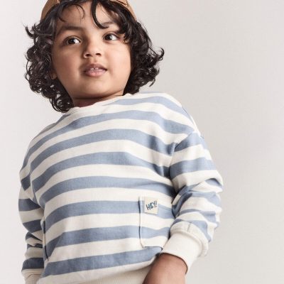 Toddler 'Hey!' Striped Otter Sweatshirt™ with Pockets - Blue/Cream