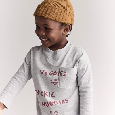 Toddler 'Chicken Nuggies' Long-Sleeve Pocket Graphic Tee - Heather Grey