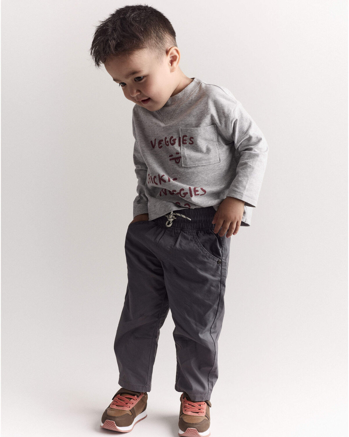 Toddler 'Chicken Nuggies' Long-Sleeve Pocket Graphic Tee - Heather Grey - Image 6
