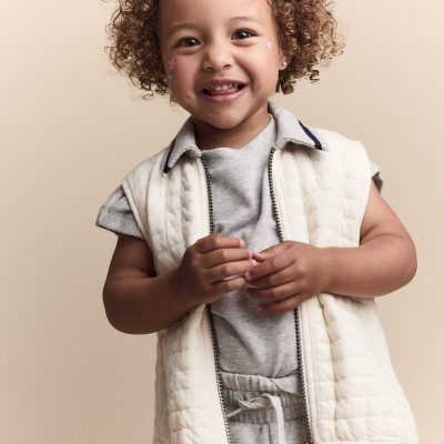 Toddler Quilted Zip-Up Collard Vest - Cream