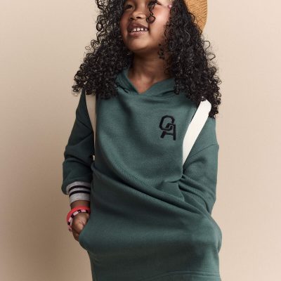 Toddler Girl Long-Sleeve Hooded Sweatshirt Dress - Green