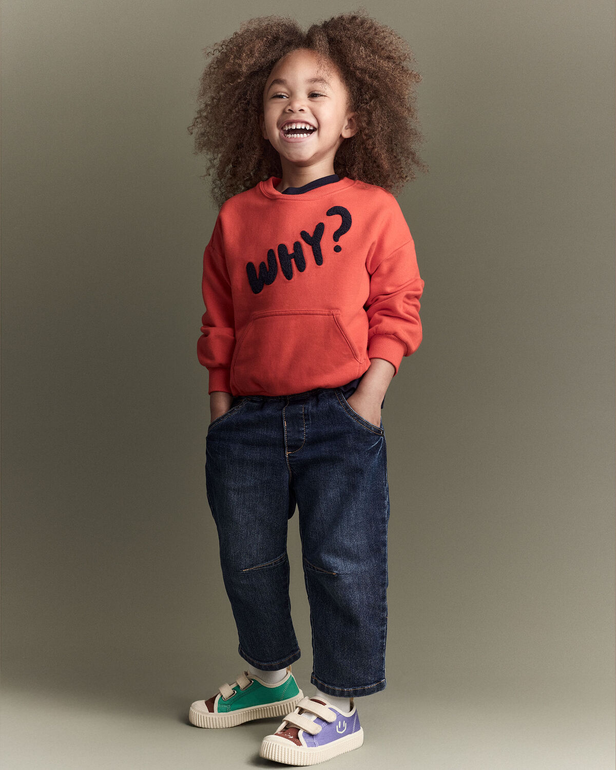 Toddler 'Why?' Graphic Pullover Sweatshirt - Orange - Image 3