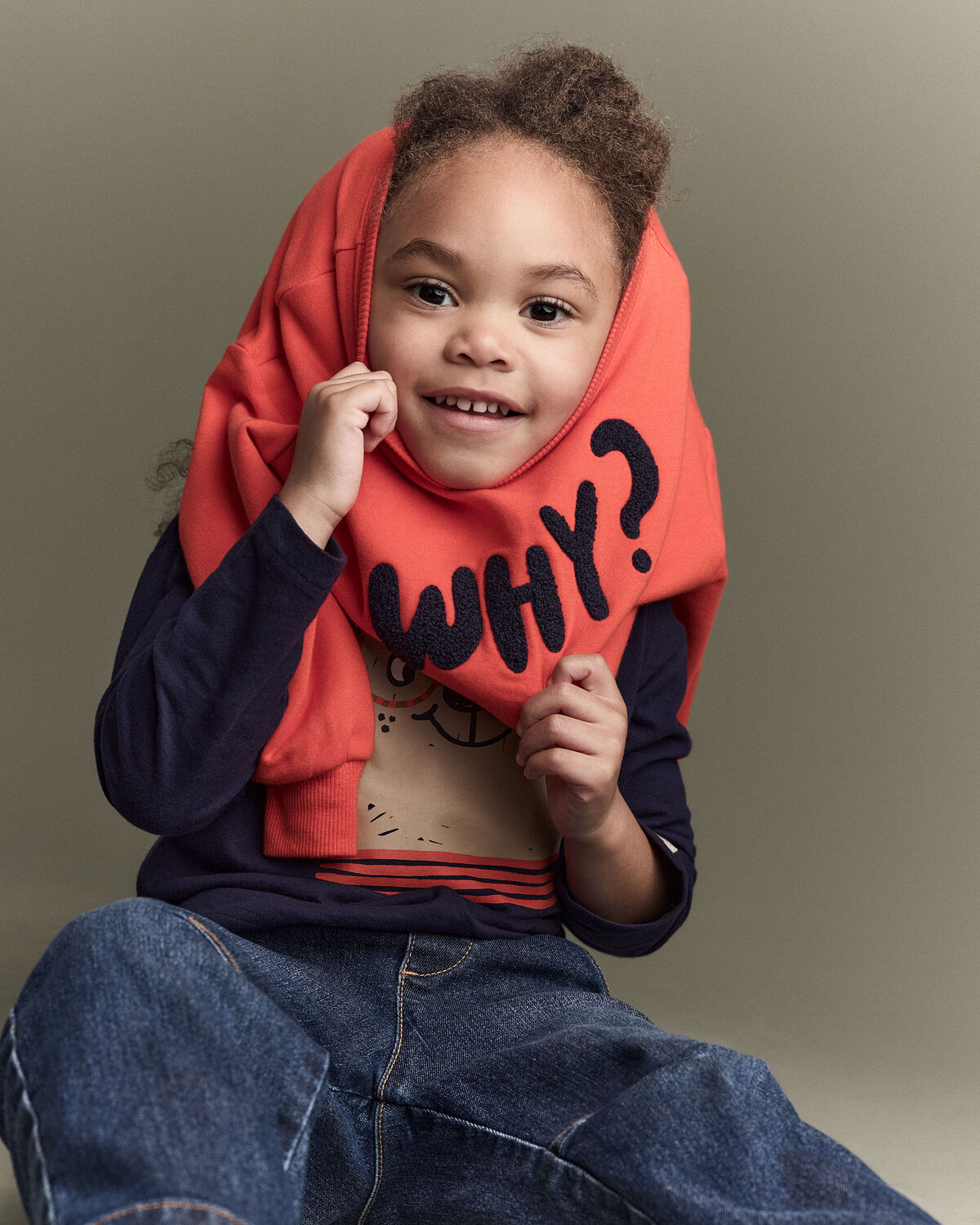 Toddler 'Why?' Graphic Pullover Sweatshirt - Orange - Image 4