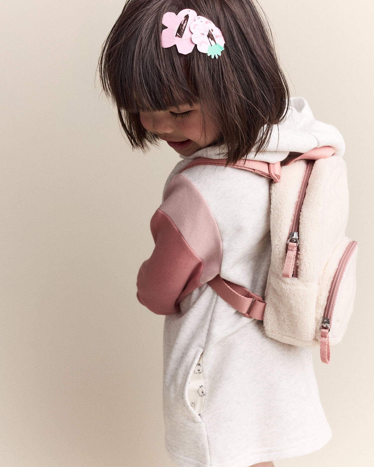 Toddler Girl Colorblock Long-Sleeve Hooded Sweatshirt Dress - Light Heather Grey - Image 3