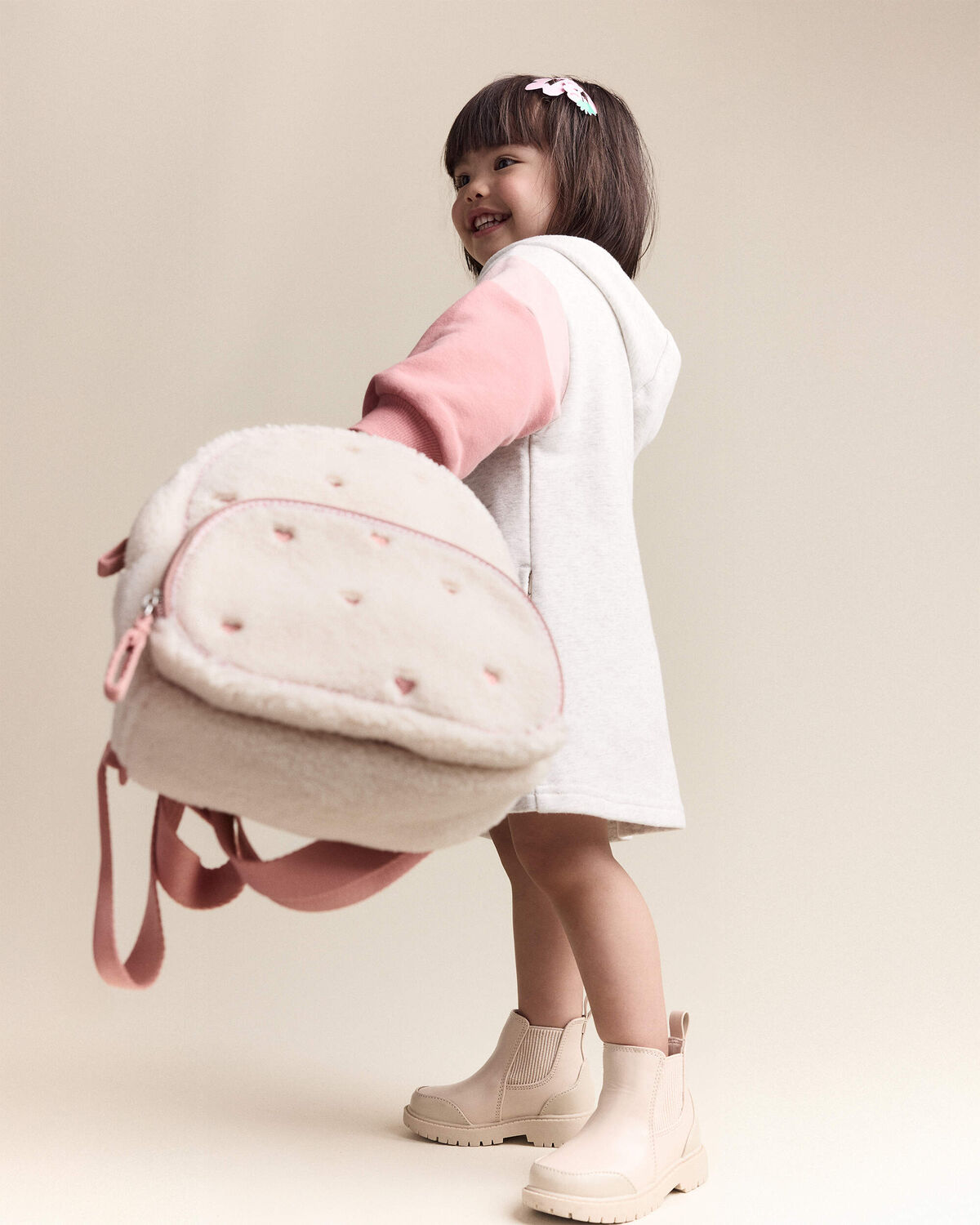 Toddler Girl Colorblock Long-Sleeve Hooded Sweatshirt Dress - Light Heather Grey - Image 4