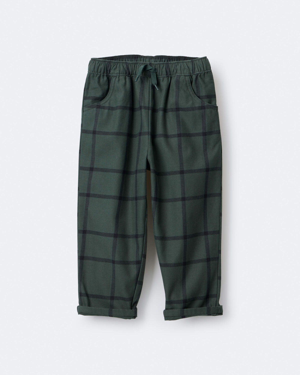 Toddler Boy Pull-On Pant in Plaid - Dark Green - Image 6