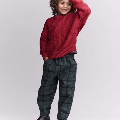 Toddler Boy Pull-On Pant in Plaid - Dark Green