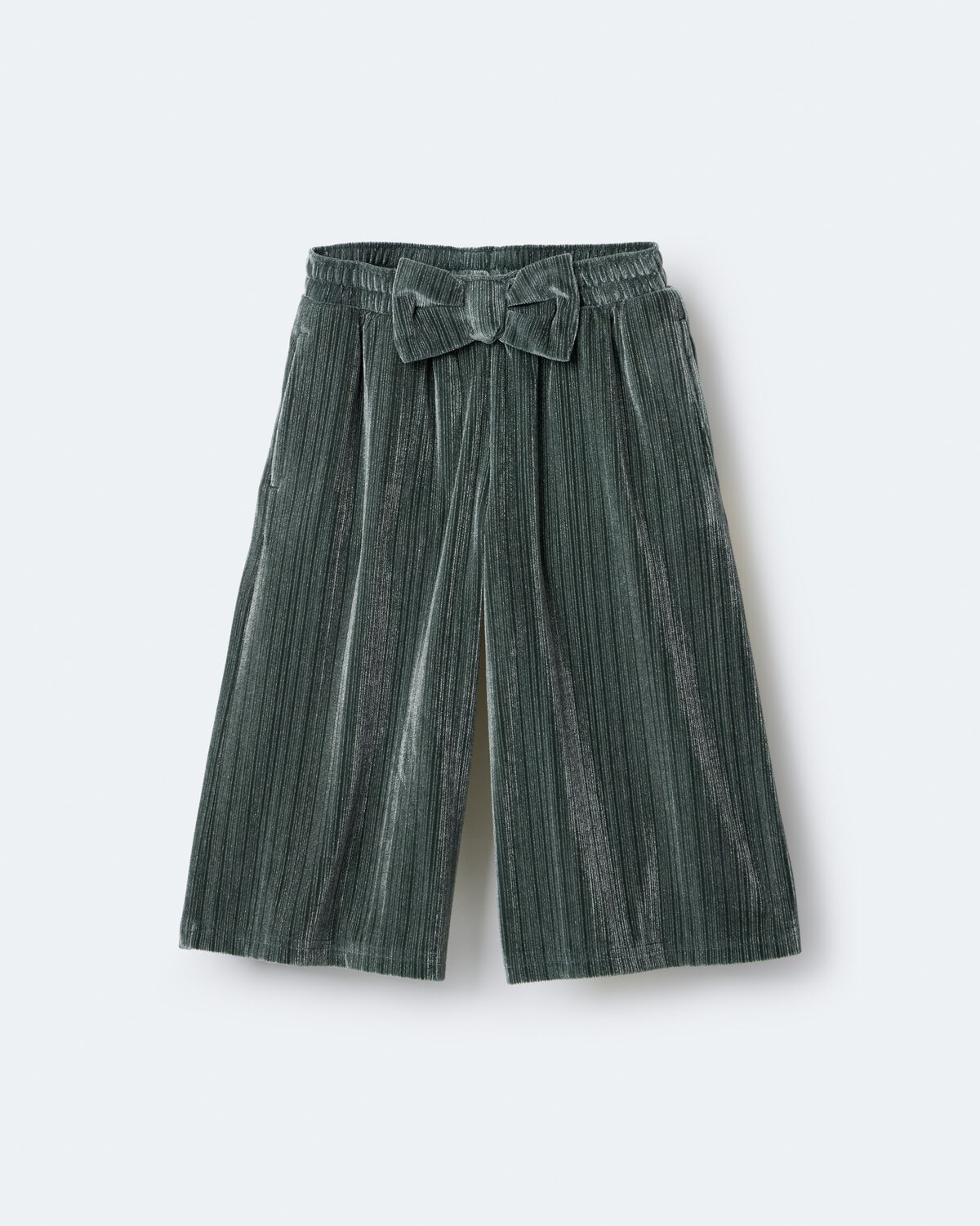 Toddler Girl Velvety Wide-Leg Pant with Bow - Dark Green - Image 2