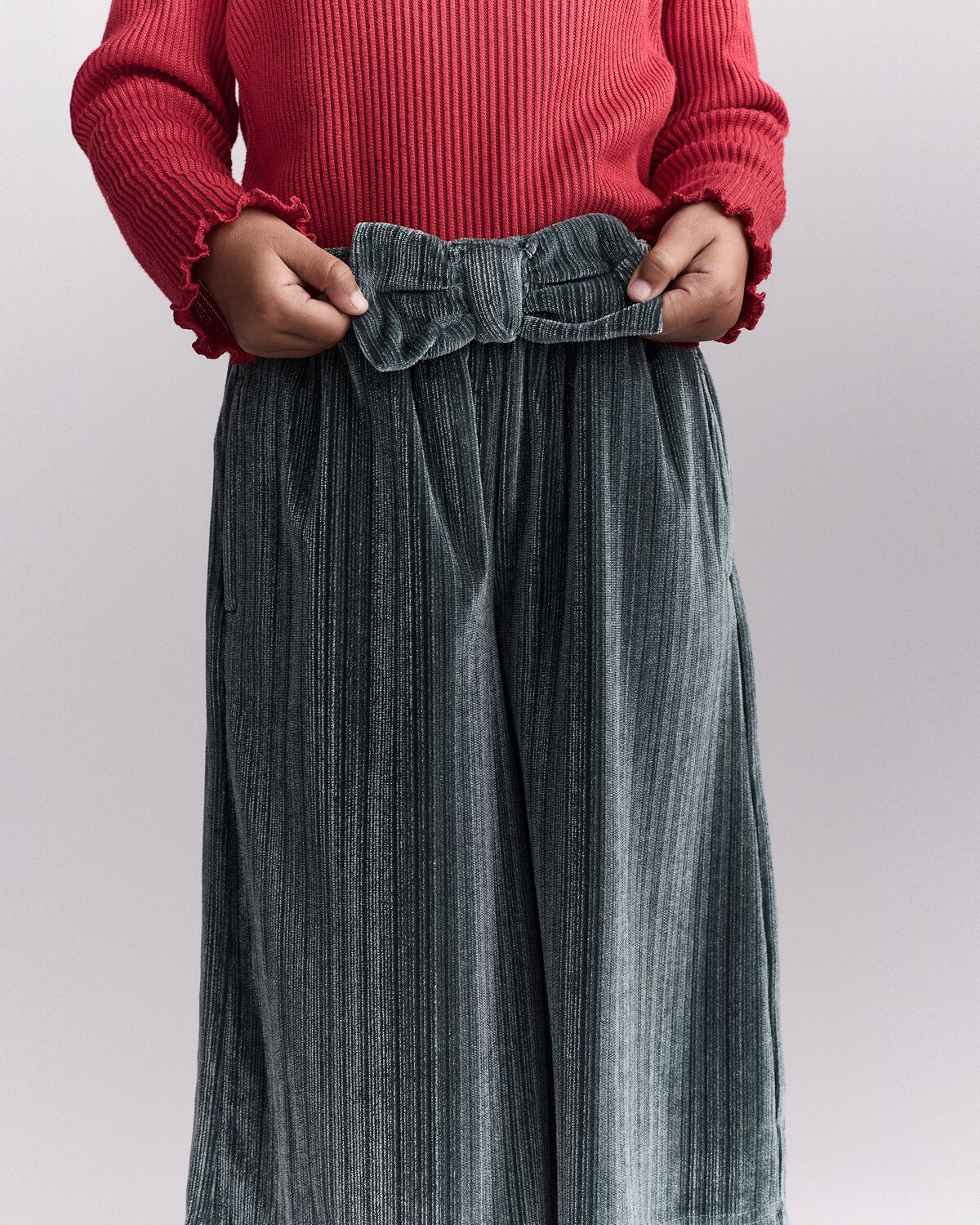 Toddler Girl Velvety Wide-Leg Pant with Bow - Dark Green - Image 3