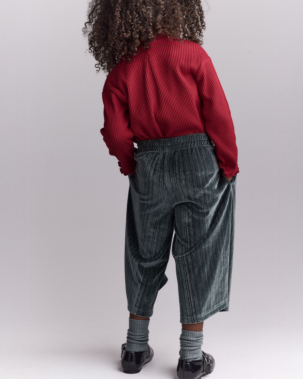 Toddler Girl Velvety Wide-Leg Pant with Bow - Dark Green - Image 6