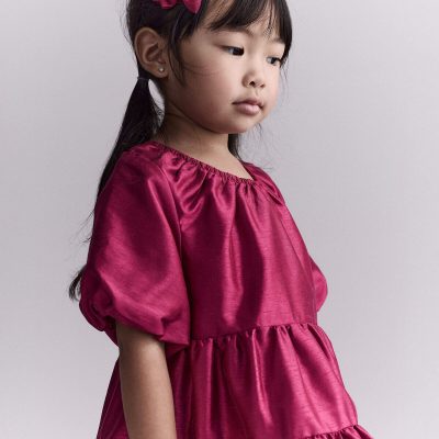Toddler Girl Puff-Sleeve Tiered Party Dress - Pink