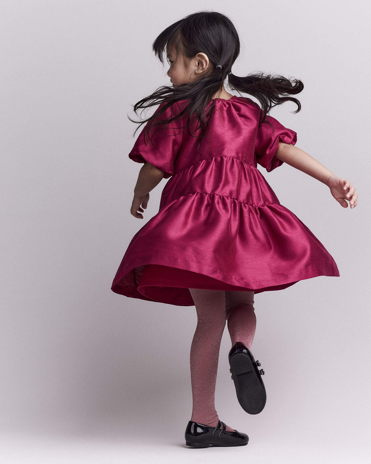 Toddler Girl Puff-Sleeve Tiered Party Dress - Pink - Image 3