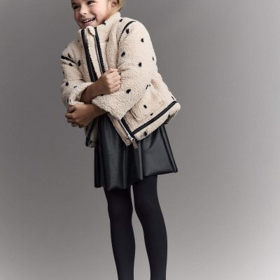 Toddler Girl Polka Dot Sherpa Jacket - Ivory