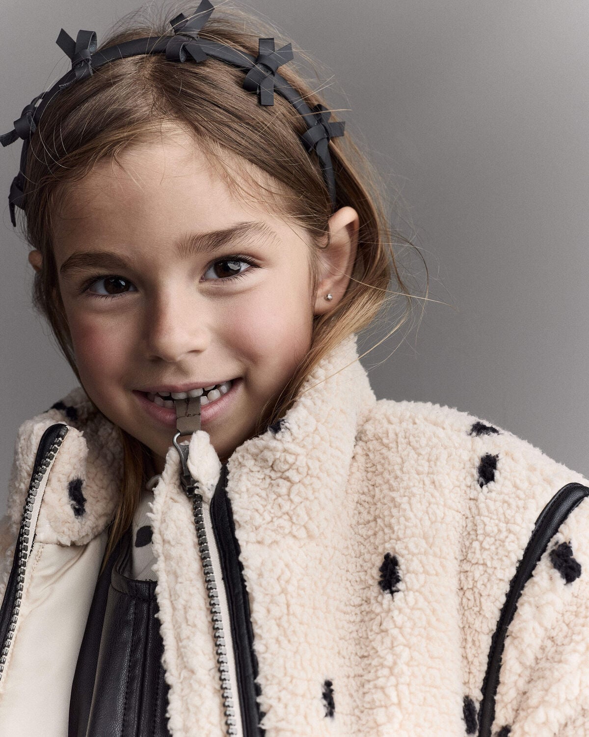 Toddler Girl Polka Dot Sherpa Jacket - Ivory - Image 3