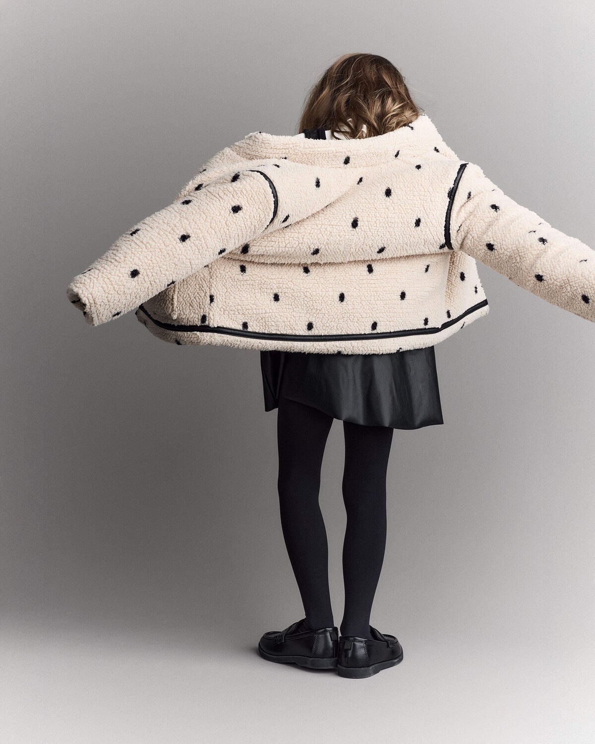 Toddler Girl Polka Dot Sherpa Jacket - Ivory - Image 4