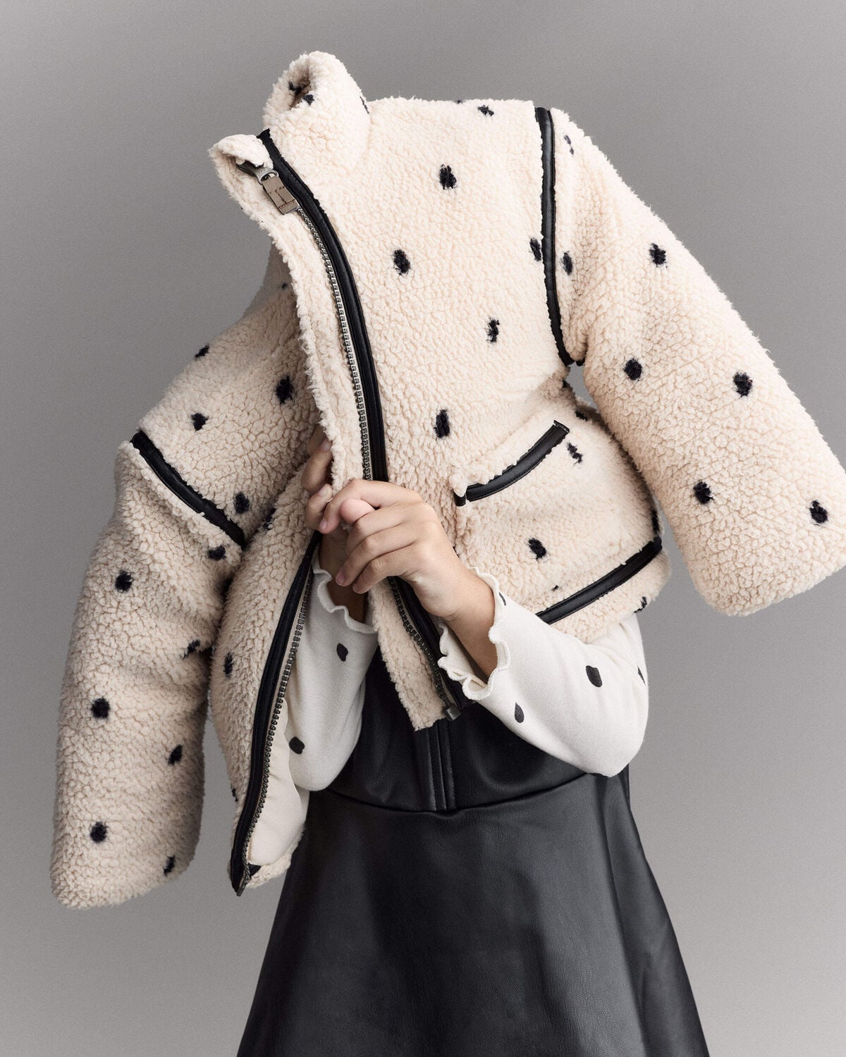 Toddler Girl Polka Dot Sherpa Jacket - Ivory - Image 5