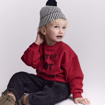 Toddler Neutral Striped Pom Pom Beanie - Black/White