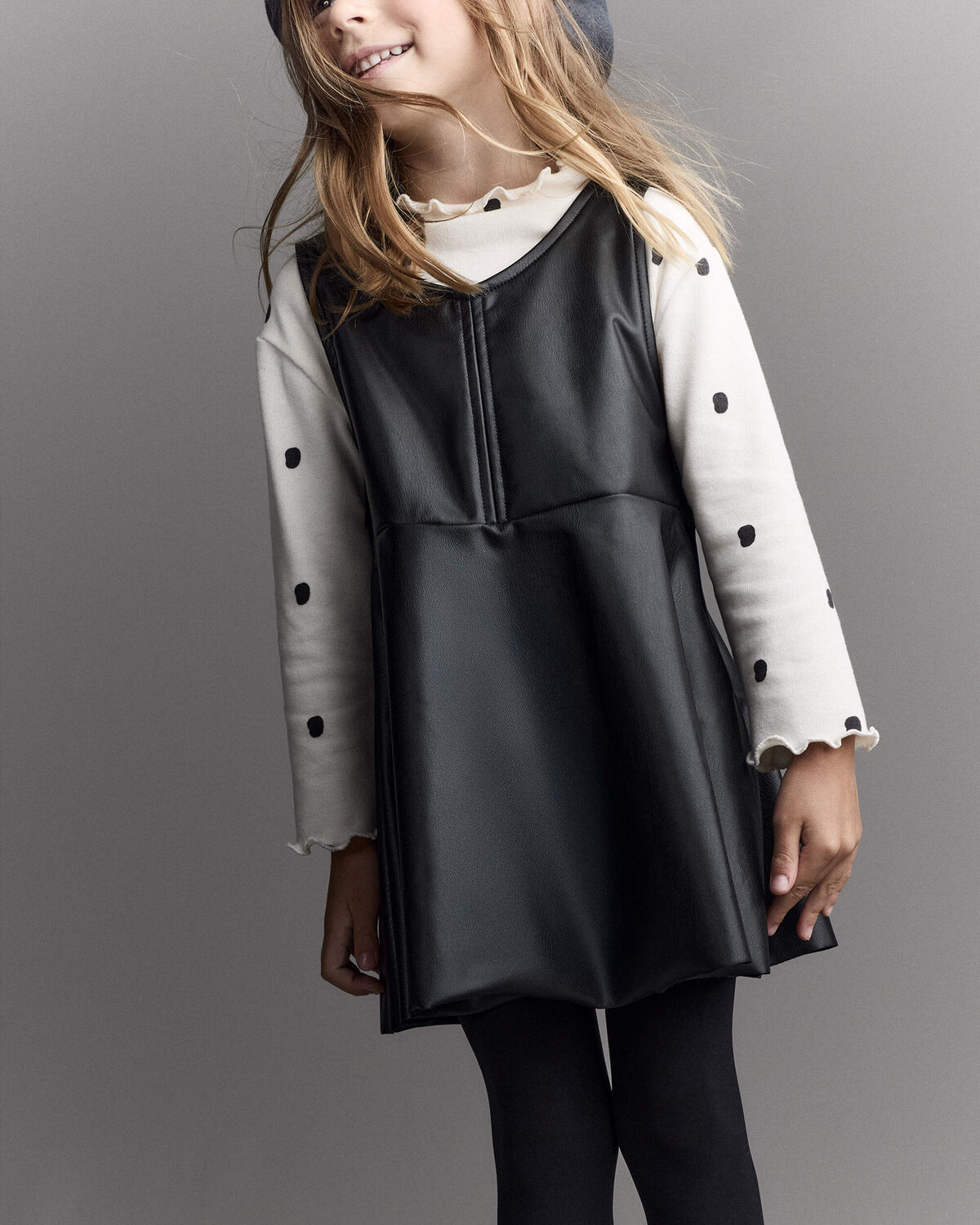 Toddler Girl Faux Leather Sleeveless Dress - Black - Image 3