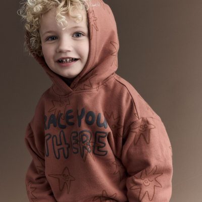 Toddler Race You There' Fleece Hoodie - Rust