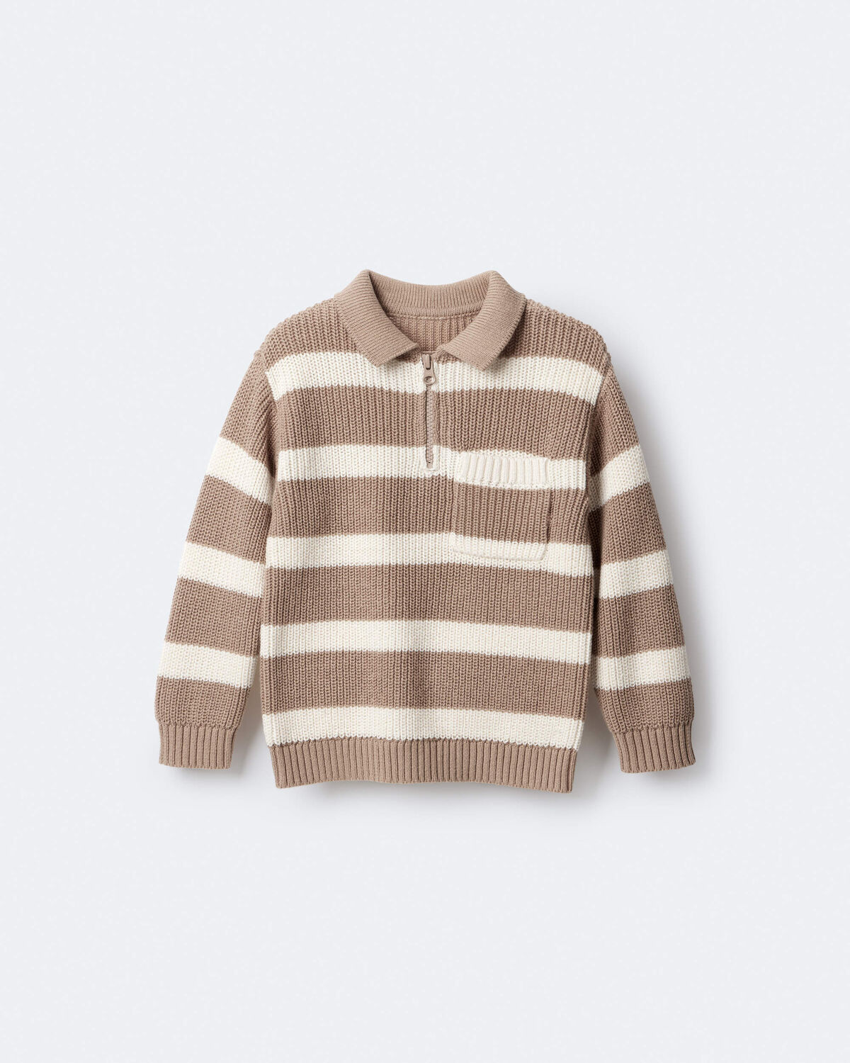Toddler Striped Quarter-Zip Sweater - Tan/White - Image 2