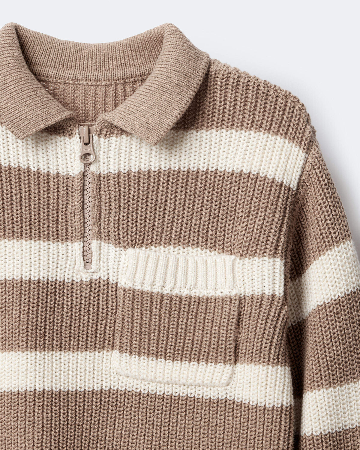 Toddler Striped Quarter-Zip Sweater - Tan/White - Image 6