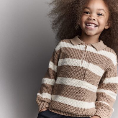 Toddler Striped Quarter-Zip Sweater - Tan/White