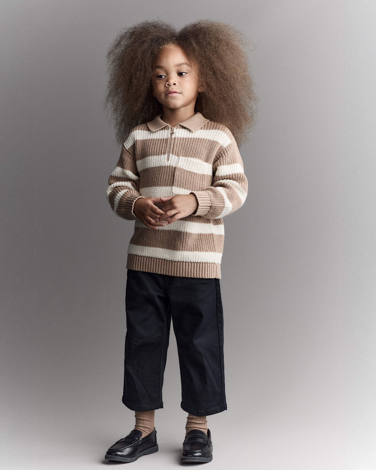 Toddler Striped Quarter-Zip Sweater - Tan/White - Image 3