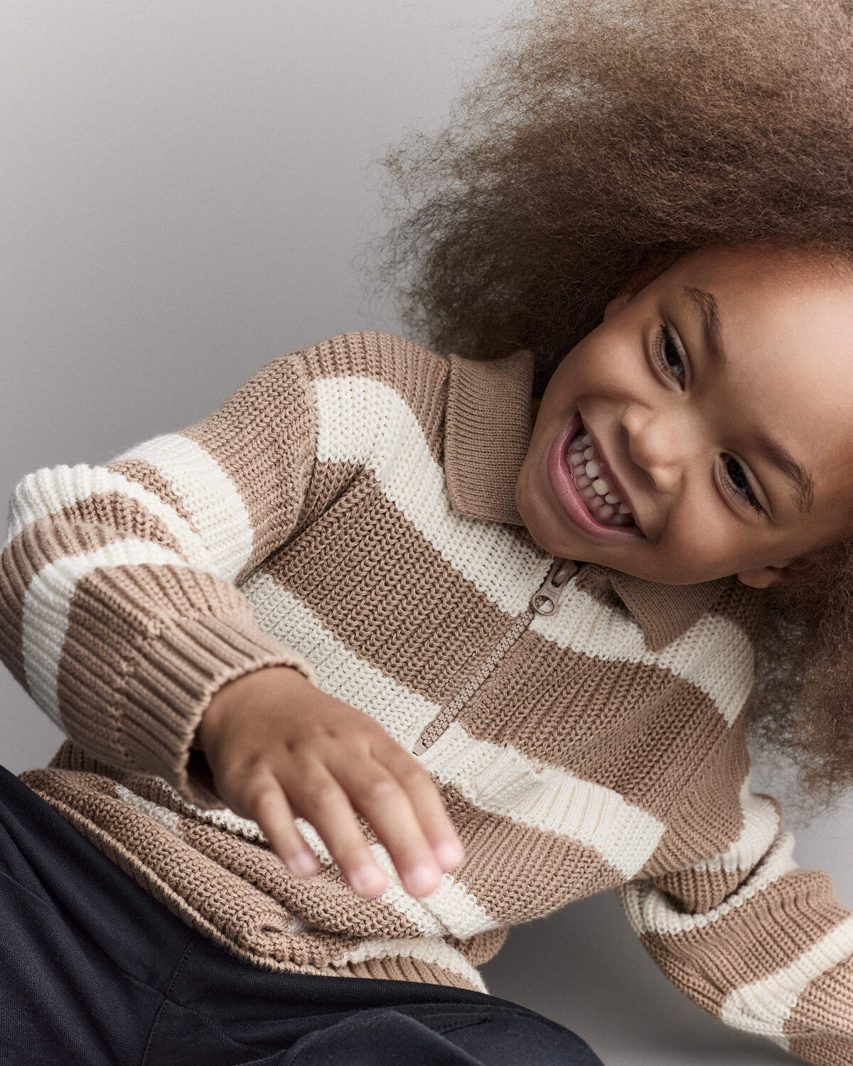 Toddler Striped Quarter-Zip Sweater - Tan/White - Image 4