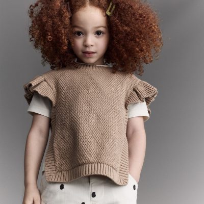 Toddler Girl Ruffle Sweater Vest - Tan