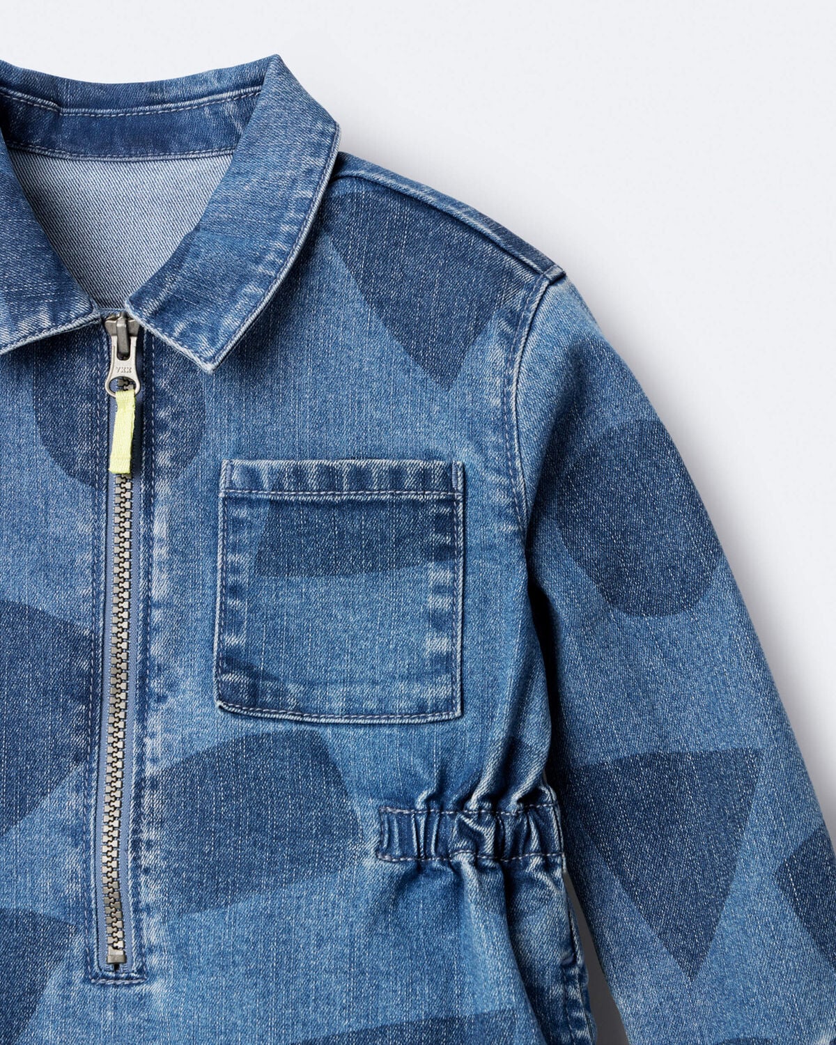 Toddler Girl Zip-Up Denim Shirt Dress with Shapes - Blue - Image 6