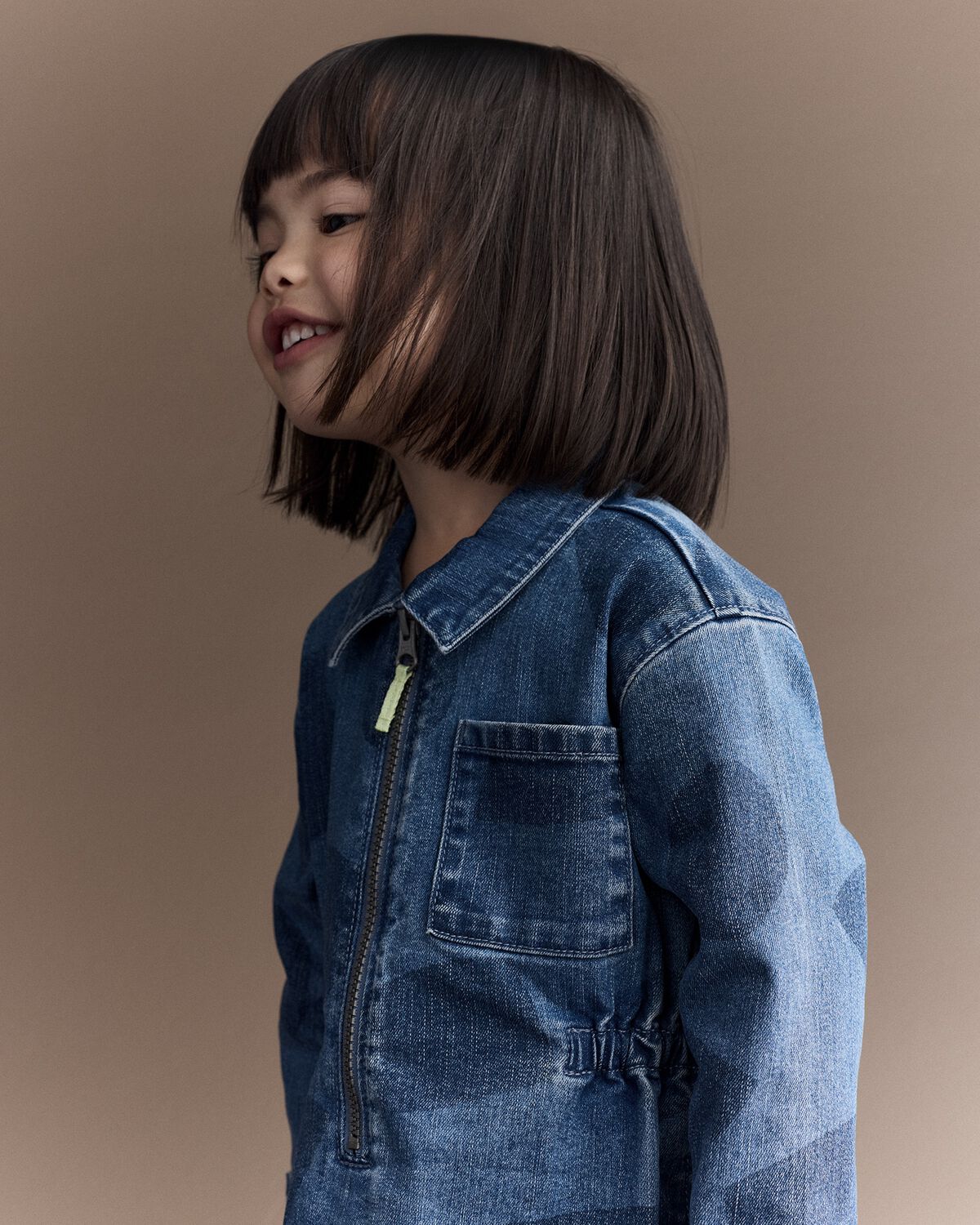 Toddler Girl Zip-Up Denim Shirt Dress with Shapes - Blue - Image 3
