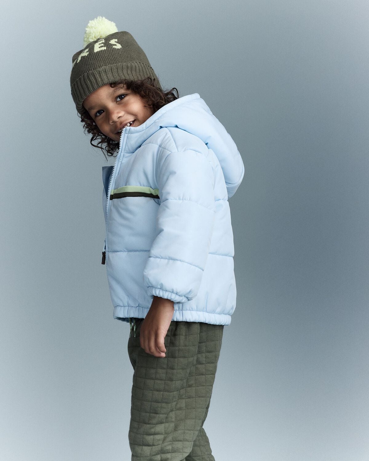 Toddler Boy Zip-Up Hooded Puffer - Light Blue - Image 4