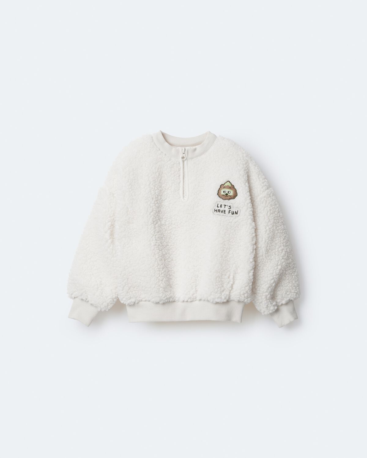 Toddler Let's Have Fun' Sherpa Quarter-Zip Sweatshirt - Cream - Image 2