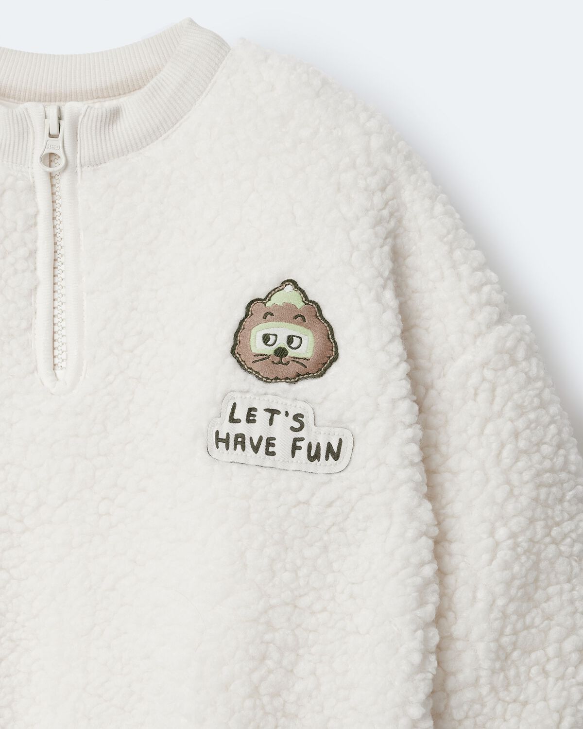 Toddler Let's Have Fun' Sherpa Quarter-Zip Sweatshirt - Cream - Image 6