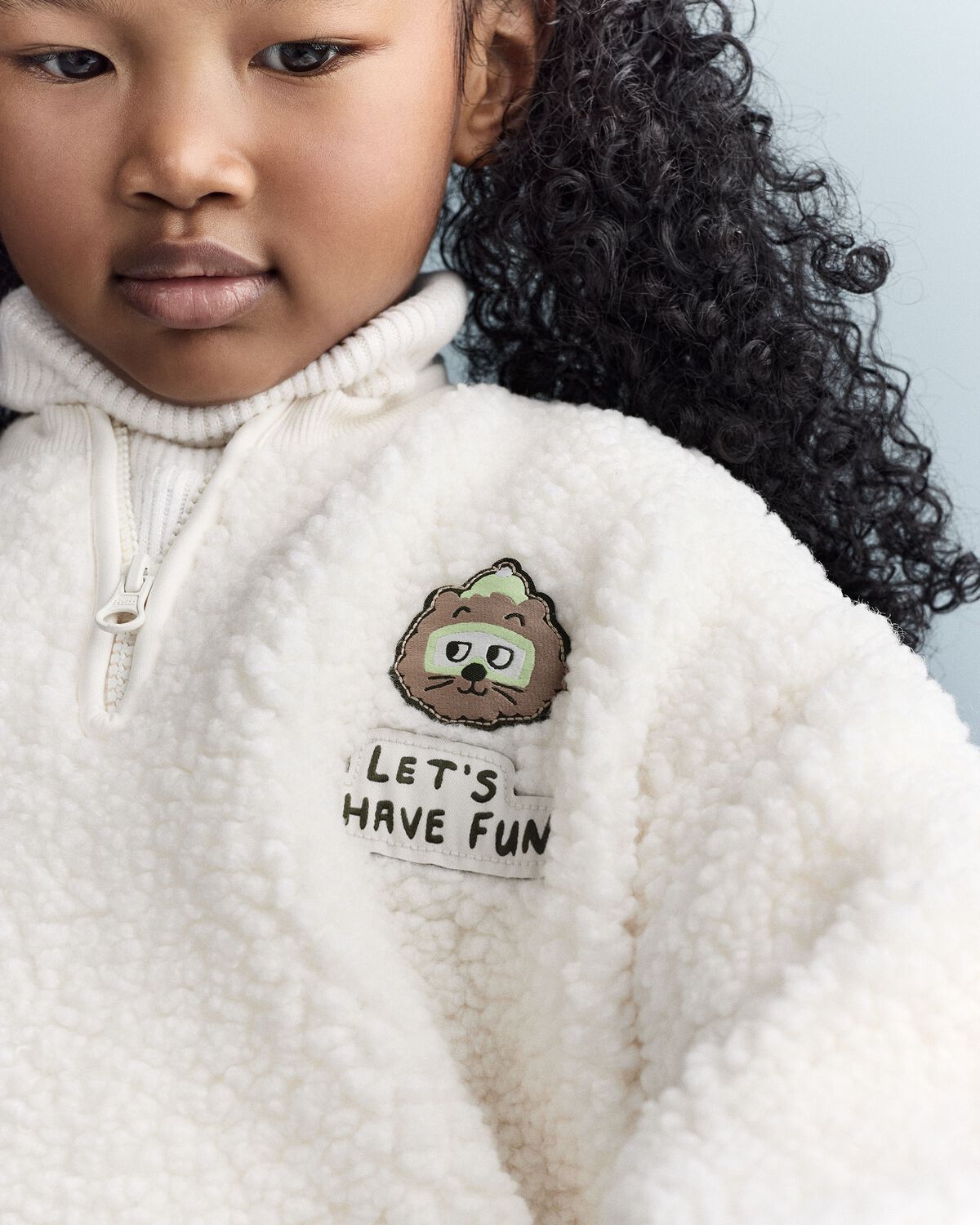 Toddler Let's Have Fun' Sherpa Quarter-Zip Sweatshirt - Cream - Image 4