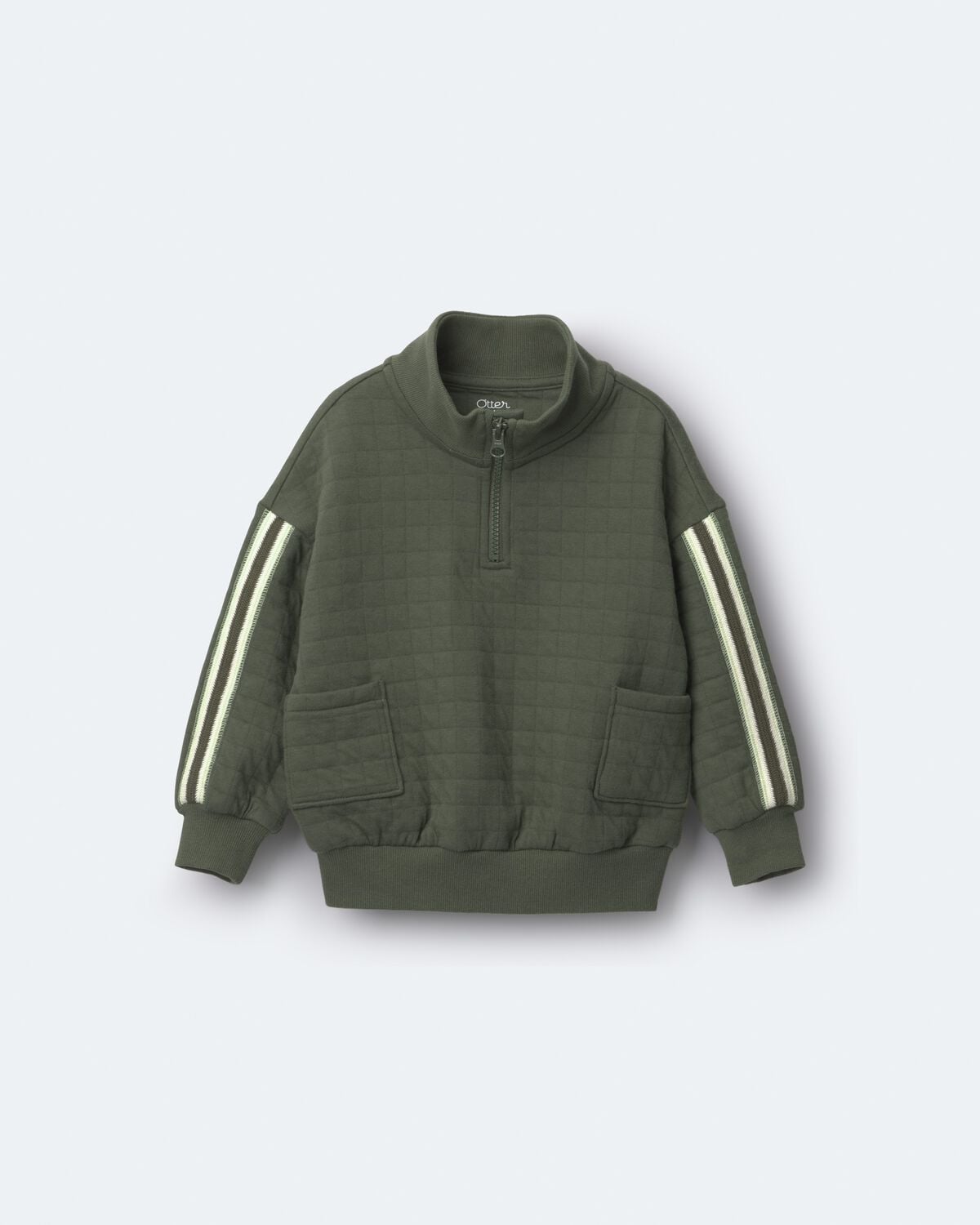 Toddler Boy Quarter-Zip Sweatshirt with Pockets - Olive - Image 2