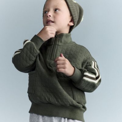 Toddler Boy Quarter-Zip Sweatshirt with Pockets - Olive